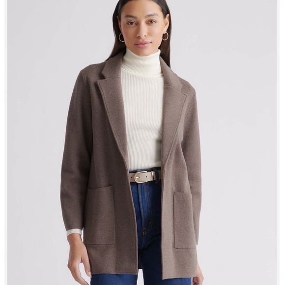 NEW Quince 100% Organic Cotton Knit Sweater Blazer Heather Brown size medium - Picture 1 of 7